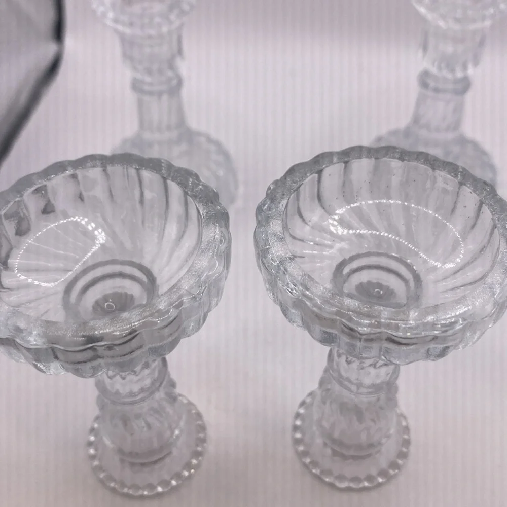 Set of 4 vintage glass miniature candlestick holders 3” 3/4”diameter